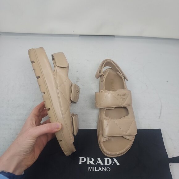 Prada Tan Nappa Quilted Padded Dad Sandal - Picture 1 of 14